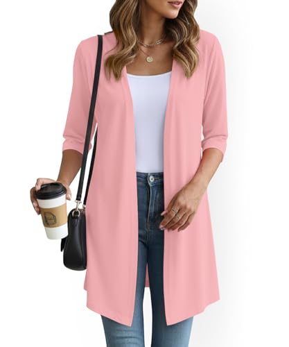 Image of YSYOKOW Lightweight Cardigans for Women 3 /4 Sleeve Long Open Front | Cardigan sweaters for women lightweight, summer cardigans for women lightweight, long cardigans for women trendy, dressy
