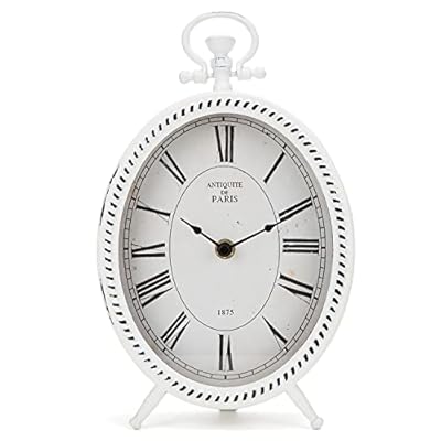 NIKKY HOME Vintage Table Clock, Metal White Table Clock Retro Non-Ticking Desk Clock Battery Operated Antique Clock for Bedroom Living Room Indoor Decoration
