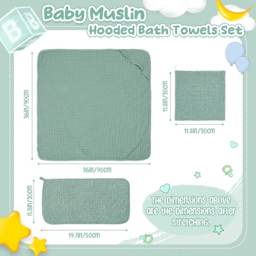 Image of Breling 12 Pcs Muslin Hooded Baby Bath Towel Set, Green Series