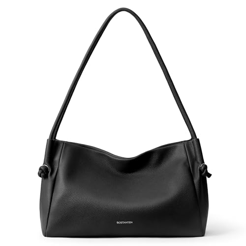 BOSTANTEN Shoulder Bag for Women Pebbled Vegan Leather Purses Soft Hobo Handbag Supple Bag for Travel Work Black