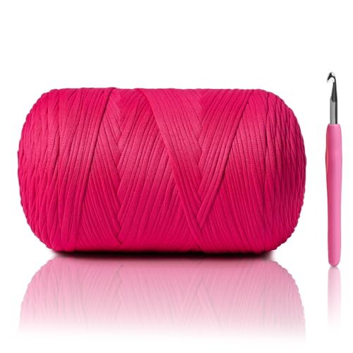 Image of 800G（228YDS） Tshirt Yarn for Crocheting，Chunky T-Shirt Yarn for Beginner Crochet Bags，Baskets，Coasters，Shoes，Clothes，DIY Crafts, Elastic Fabric Thick Hand Knitting Crochet Yarns (Rose)