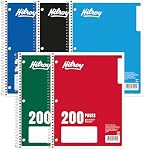 Hilroy 1-Subject Un carnet de bobines, 8" x 10.5" Taille de la feuille, large règle, 3-Hole Coupé, 200 Pages/100 Feuilles, 1 Carnet de notes, Couvertures de couleurs assorties, Couleur Mai Varie (13224)