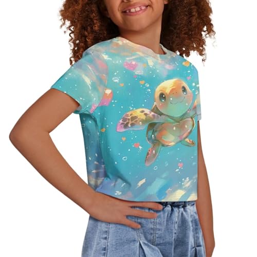 Image of Girls Fashion Crewneck Tee Shirts Casual Short Sleeve Crop Top Summer Outfits 5-14 Years Old