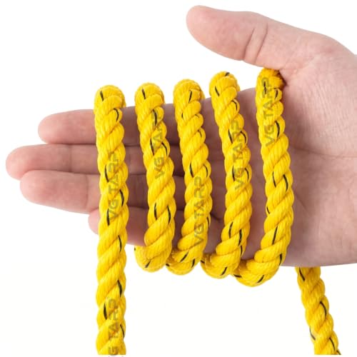 Image of VG TARP 12mm Width x 20m Long Heavy-Duty Yellow Twisted Utility Rope, High Strength Utility Rope for Marine, Industrial, and Outdoor Use