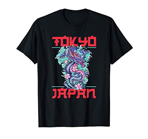 Japanese Gifts - Tokyo Dragon Asian Retro 80s Style Japan t-shirt, Preto