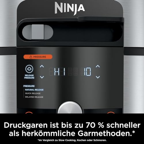 Ninja Foodi MAX Multikocher mit Smart Deckel, 7,5L, 14-in-1 Multicooker, Pressure Cooker Schnellkochtopf, Airfryer Heißluftfritteuse, Slow Cooker, digitaler Temperaturfühler, Edelstahl, OL750EU – Bild 5