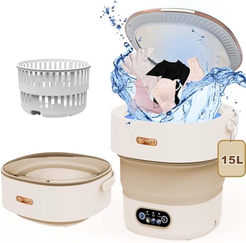 Mini Machine à Laver,15 L Machine a laver Portable avec Amovible& Panier D'essorage Pliable,3 Modes de Nettoyage,Washing Machine Pliables pour Sous-Vêtements et Petits Vêtements (Kaki)