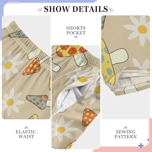 Mushroom Flower Boys Pants Boys Athletic Pants Long Pant for Boywith Pockets Wide-Leg Size 6-14Y4