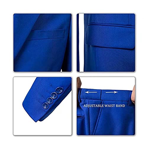 Men's Suits 3 Pieces Slim Fit Suit 2 Button Business Prom Formal Suit Blazer Jacket Vest Pants Set Royal-Xs #TOP5