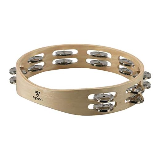 Tycoon Percussion Double-Row Wooden Tambourine, Sturdy Siam Oak Frame, Bright-Sounding Steel Jingles, Ideal for Enhancing Rhythm in Various Musical Settings (TBW-10DBS)