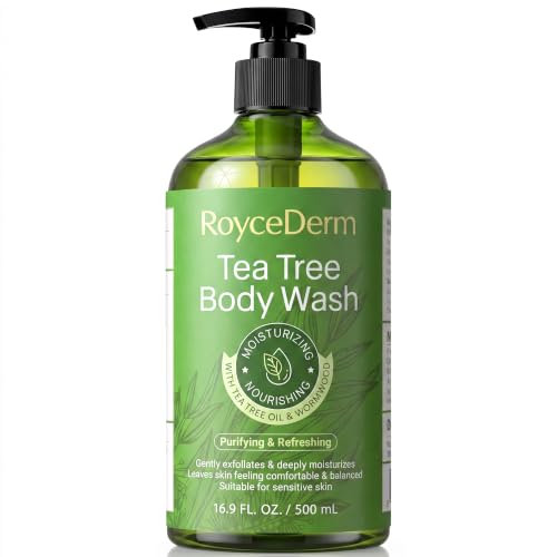 Roycederm Tea Tree Body Wash & Soap, Purifying and Refreshing Body Cleanser with Tea Tree Oil & Wormwood, Moisturizing Body Wash Helps Soothe Skin, Suitable for Men and Women, 16.9 Fl Oz
