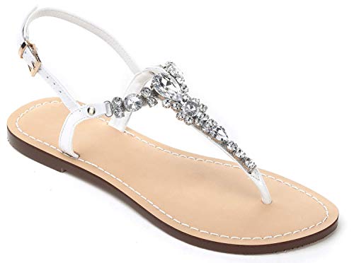 Image of Women's Rhinestone Flat Sandals, Women Flip Flops with Clip Toe RingBeadeed Rhinestone Crystal Jeweled Sandal Shoes for Summer Beach Oceanside Holiday Outdoor