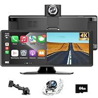 10,26 Zoll Carplay Display & Android Auto Display, Auto Bildschirm mit 4K Dashcam 1080P Rückfahrkamera, Car Play Android mit Bluetooth/GPS Navigation/Mirror Link/Siri G00gle Assistent/FM/AUX/64G TF