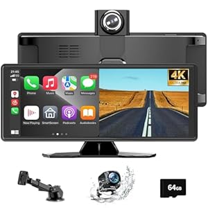 10, 6 Zoll Carplay Display & Android Auto Display, Auto Bildschirm mit 4K Dashcam 1080P Rückfahrkamera, Car Play Android mit Bluetooth/GPS Navigation/Mirror Link/Siri G00gle Assistent/FM/AUX/64G TF