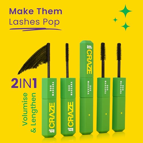Swiss beauty Craze Duo Mascara | 2-in-1 Lengthening and Volumizing Mascara with non clumping and non flaking finish | Smudgeproof and waterproof | Black, 20ml - Image 2