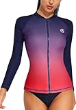 ATTRACO Women's Long Sleeve Rashguard Silm Fit UPF 50 Swim Shirt Surfing Sport Swimwear Navy M