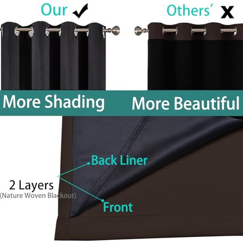 Image of Yakamok Chocolate 100% Blackout Curtains 84 Inches Long 52 inch Wide 2 Panels | Blackout Curtain Panels for Bedroom, 2 Thick Layers Grommet Top Thermal Insulated Drapes with Black Liner for Living Room