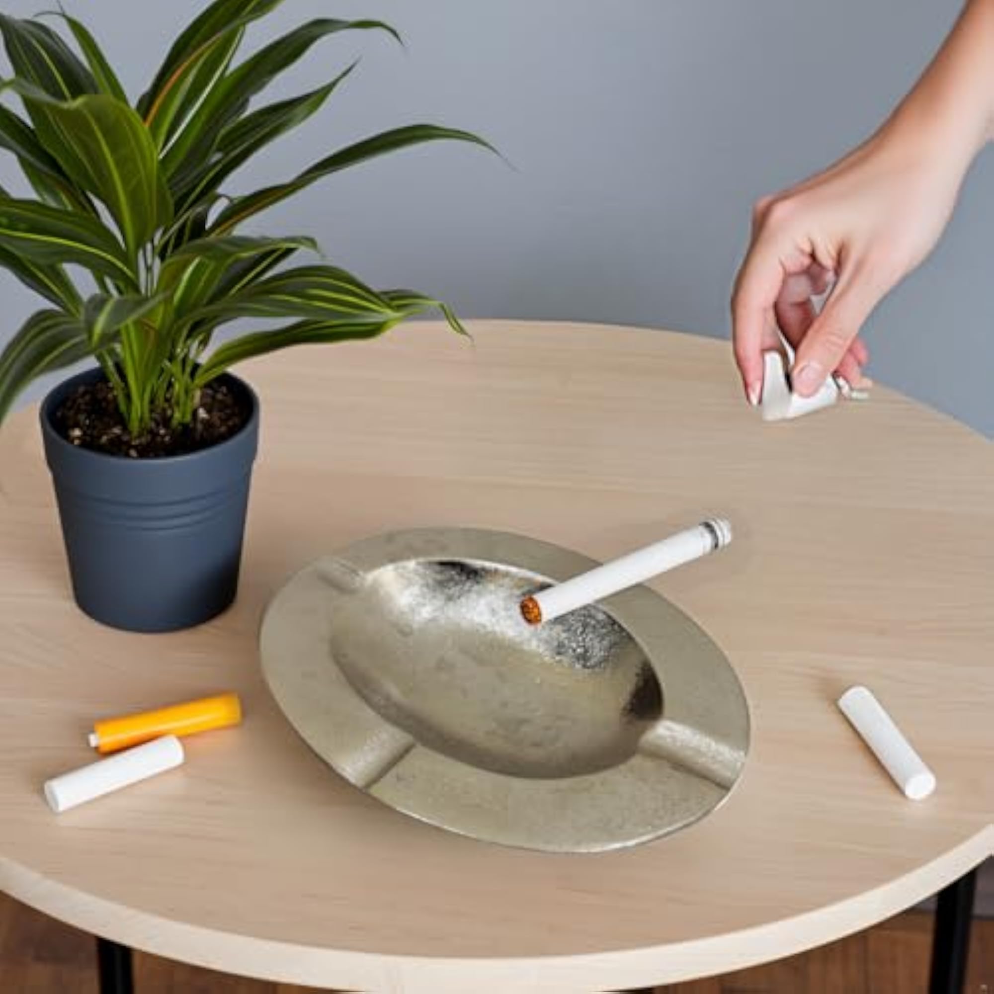 Classic Oval Silver Tone Metallic Ashtray with Four Notches
