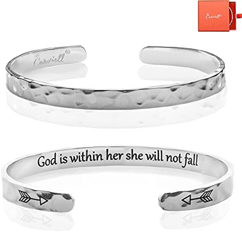 Carviell Faith Christian Bracelets for Women, God is Within Her She Will Not Fall, Psalms Cuff, Religious Baptism Gifts, Fall Jewelry, Bible Verse Confirmation Bracelet for teenage girls