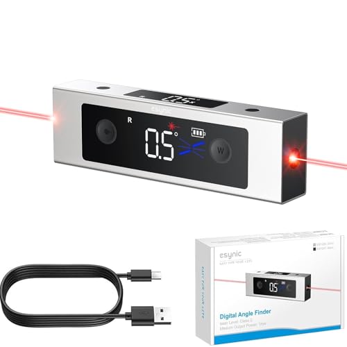 Image of eSynic Portable Digital Angle Gauge with Laser IP54 Waterpoof Digital Inclinometer LeveL Box With 2 LCD Backlight Display USB-C Rechargeable Angle Finder With Dual Axis Laser(Laser Level Class II)