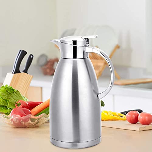 Edelstahl-Isolierkanne 2,3 Liter – Silber – Doppelwandige Vakuum-Kaffeekanne für Heiß- & Kaltgetränke, 18/8 Edelstahl, Auslaufsicher, Leicht zu Reinigen