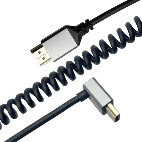 Seadream Cable HDMI en espiral en ángulo 4K, cable de resorte HDMI macho a macho, HDMI 2.0 18 Gbps, convertidor de extensión HDTV soporta 3D, 4K, longitud extendida hasta 2,4 m