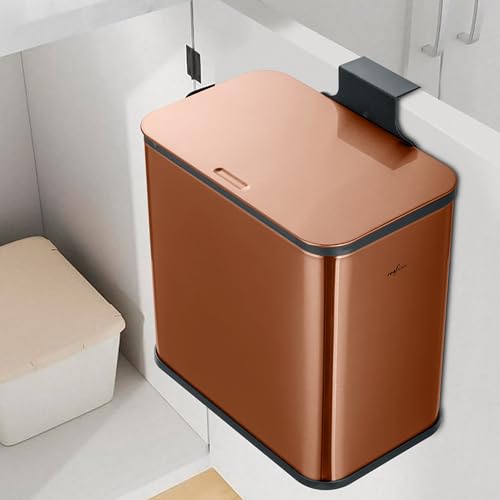 RedFactor Stainless Steel Hanging Food Waste Caddy with Filter Lid – 5L Odour-Free Kitchen Compost Bin for Cabinet Door, Under Sink or Worktop (Copper)