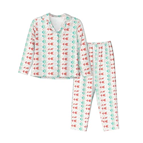 Pyjama manches longues femme flèches corail et bleu sarcelle pour nuits douces