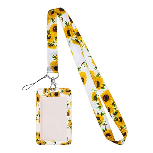 Hasfine Neck Lanyard For Id Badge For Women With Embossed Sunflower Card Holder, Premium Soft Fabric Neck Lanyard With Metal Lobster Clasp #TOP1