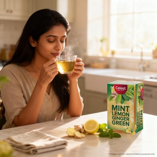 Image of Celest Green Tea | Green Tea for Weight Loss | Ginger, Mint & Lemon | 50 Teabags (25 Tea Bags - Pack of 2)