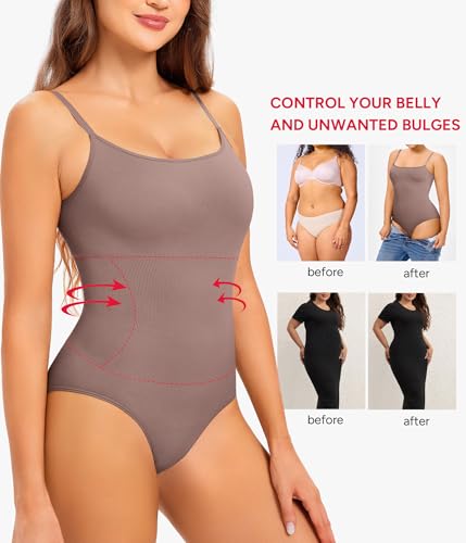 Image of Nebility Shapewear Bodysuits for Women - Tummy Control Square Neck Bodysuit Seamless Full Body Shaper Going Out Top