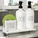 Cisily Kitchen Soap Dispenser Set Comes with Ceramics Sponge Holder, Gold Pumps, and Instant Dry Tray, Hand and Dish Soap Dispenser Set (4, Black + White + Sponge Holder)