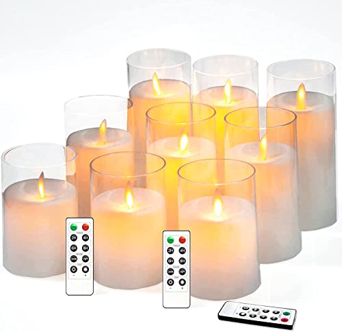 Image of Flameless LED Electric Candles with Acrylic Fiberglass Shell & Swivelling Wick | AA Battery Powered with Remote | Set of 3 (4 inch,5 inch,6 inch x 3 inch Dia) for Home, Wedding, Birthday & Festival Decor