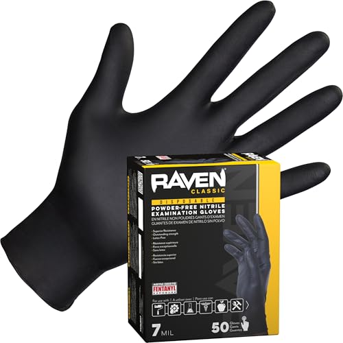 Image of Raven Powder Free Nitrile Disposable Gloves | 7 Mil | Latex Free, Chemical + Puncture Resistant, Single Use |
