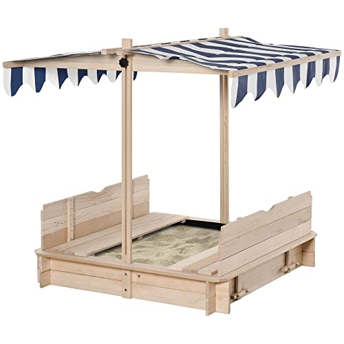Outsunny Bac à Sable carré en Bois pour Enfants dim. 106L x 106l cm avec bancs et Couvercle - auvent réglable
