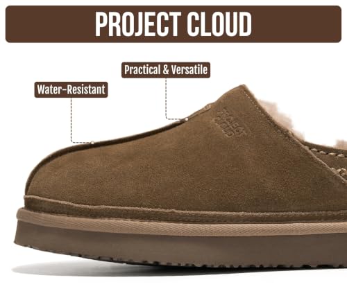 Image of Project Cloud Mens Slippers Genuine Leather Australian Shearling Slippers | Memory Foam Insole Non Slip Fuzzy Shoes Indoor Outdoor Warm Cozy Footwear Everyday Comfort Soft Lining Cushioned Sole Easy On