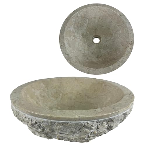 Lendo Online Lavabo Redondo 40x40x15 cm - Cuenca de Mármol - Piedra Natural - Fregadero para baño - Pulido y sólido (Crema)