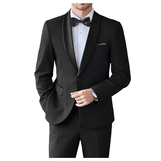 COOFANDY Terno masculino de 2 peças slim fit xale lapela um botão formal smoking conjunto de calças para casamento, formatura, negócios, Preto, 46
