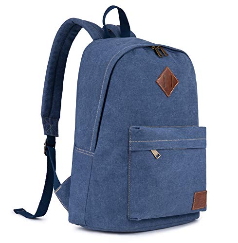 seemeroad Canvas Vintage Backpack Lightweight Travel Daypack Laptop Backpack College Student Rucksack for Men Women (Blue)