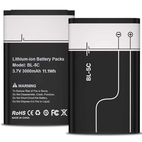 Battery for BL-5C,[3000mAh] 2PCS High Capacity Replacement Battery Compatible with Home Radio, Camera, TV Remote Control, GPS with Current Protection