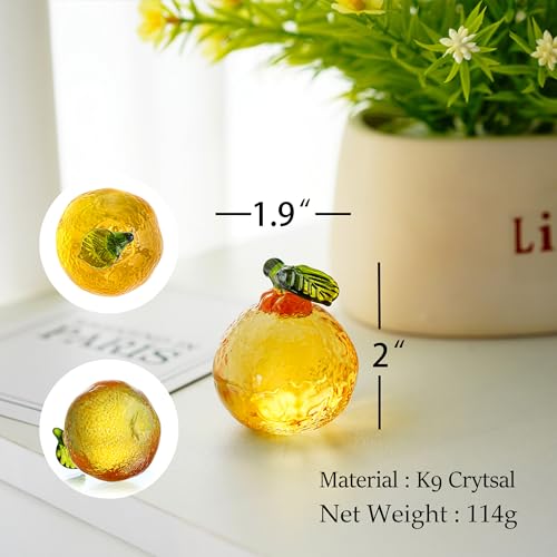 2inch Glass Orange Figurine Crystal Fruit Collectibles Hand Blown Glass Fruits Tangerine Decoration Art Ornament for Home Office Kitchen Decor Gift for Women