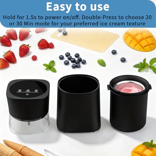 Image of Ice Cream Maker Machine with Pre-Freeze Bowl, Rechargeable Homemade Ice Cream Maker, 20 /30 Min Electric Small Ice Cream Machine for Gelato, Frozen Yogurt