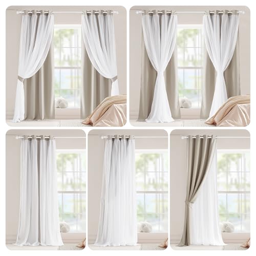 Image of PONY DANCE 2 Layers Curtains Set, 52 inch Wide and 84 inch Long,Cream, 2 Panels