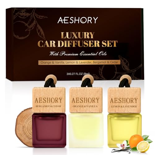 AESHORY Agrumes Bouteille de Parfum de Voiture 3 x 8ML | Diffuseur de Parfum Suspendu pour Voiture | Désodorisants pour Voiture | Parfum Voiture - Orange &...
