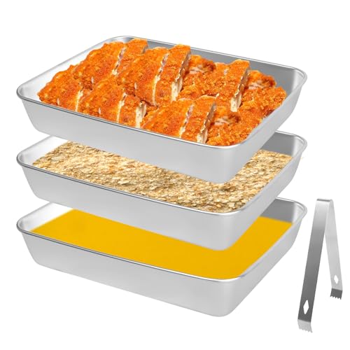 Cuencos Para Empanar, Juego De 3 Cuencos Para Empanar De Acero Inoxidable Con 1 Clip, Cuenco Rectangular Apilable Juego De Bandejas Para Empanar Carne Pescado Verduras 25 x 19 x 5 cm