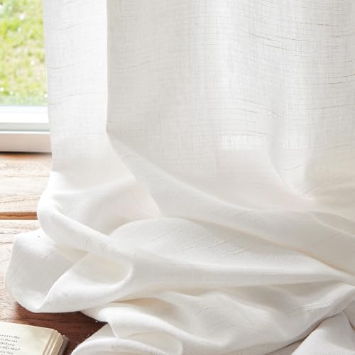 Image of jinchan Linen Curtains Light Filtering Back Tab 38x63 Inch 2 Panels White