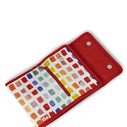 Image of Prym Circular Knitting Needle Case, 9 inch x 7-1 /4 inch, Rainbow Specks | 10-pocket fan-fold organizer with magnetic closure & zip pocket. Holds circular needles & notions for knitting on the go