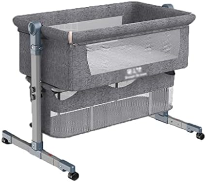 YCZHD Bedside Crib, Folding Crib Adjustable Height Lockable Wheels with Storage Pocket Carry Bag Newborn Stationary Portable Baby Bassinet Easy to Assemble(Color:Grey)