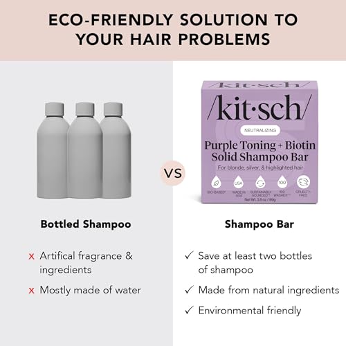 Image of Kitsch Purple Shampoo Bar Soap for Blondes & Color Treated Hair - 3.5 oz | Shampoo For Color Treated Hair - Biotin Shampoo for Neutralizing Brassy Tones - Paraben, Silicone & Sulfate Free Hair Care