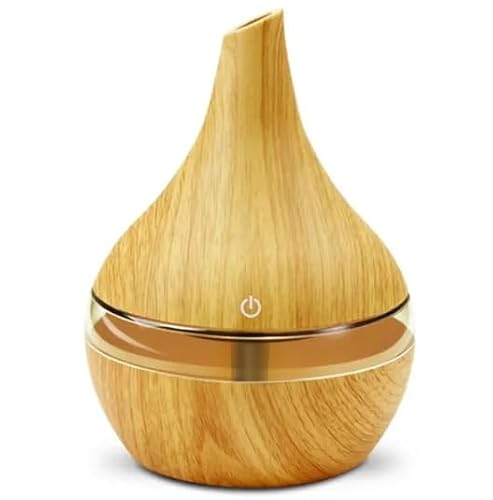 Stock Lider-Humidificador Ultrasónico Y Difusor Aceites Esenciales, Humificador De Aromas con Luz LED, Humificador De Aromas, Ambientador Casa, para Dormidorio, Oficina, 2 Colores, 300Ml (Madera)